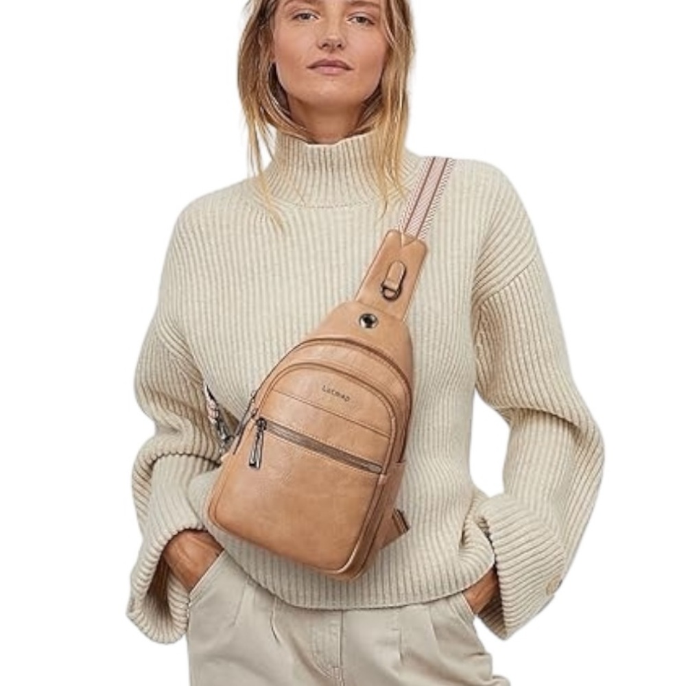 NWT Latmap Tan Faux Leather Sling Crossbody Bag